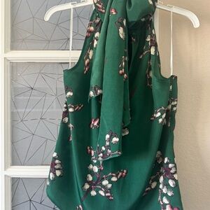 Green Floral Sleeveless Blouse